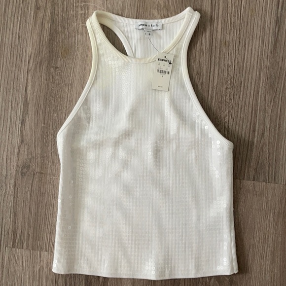 Express Tops - White sequence crop top (Express size XS)